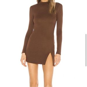 NBD x Revolve Nima Mock Neck Long Sleeve Mini Dress - Brown XS